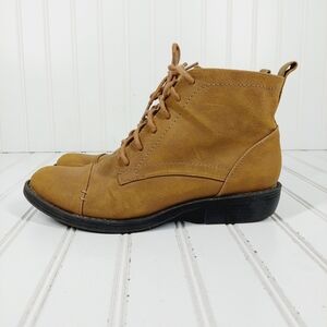 Sam & Libby Faux Leather Cap Toe Brown Lace Up Combat Ankle Boots A286